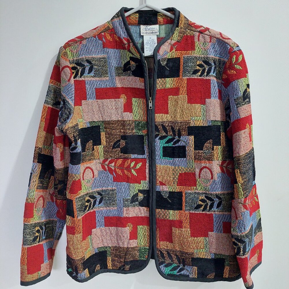 Vintage Y2K Tradition textured chenille patchwork tapestry jacket Size16